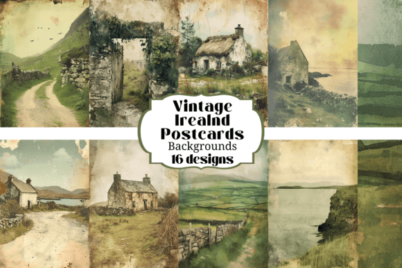 16 Vintage Ireland Postcards: A Crafter's Digital Toolkit