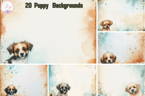 Adorable Puppy Watercolour Scrapbook Backgrounds for Crafters