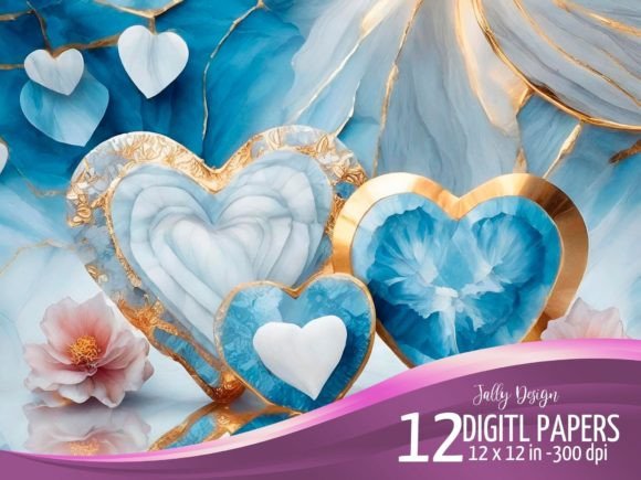 Captivating Blue & White Crystal Hearts Backgrounds