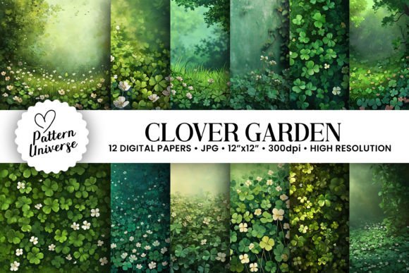 Clover Garden Digital Paper Backgrounds: 12 Patterns for Your Projects
