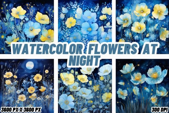 Elevate Your Projects with Watercolor Flowers at Night Backgrounds