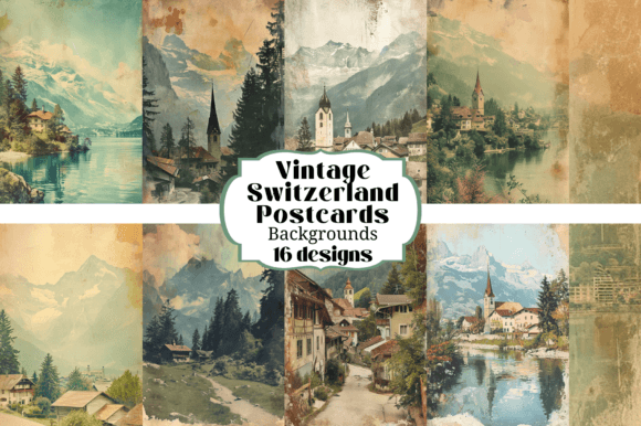 Timeless Alpine Charm: Vintage Switzerland Postcard Backgrounds