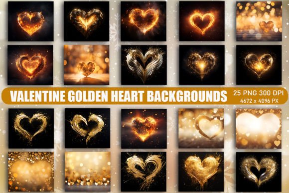 Valentine Golden Heart Backgrounds for Your Designs